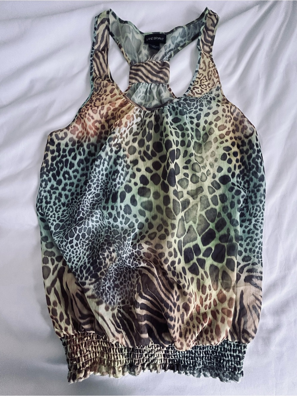 Lane Bryant Green and Brown Animal-Print Tank